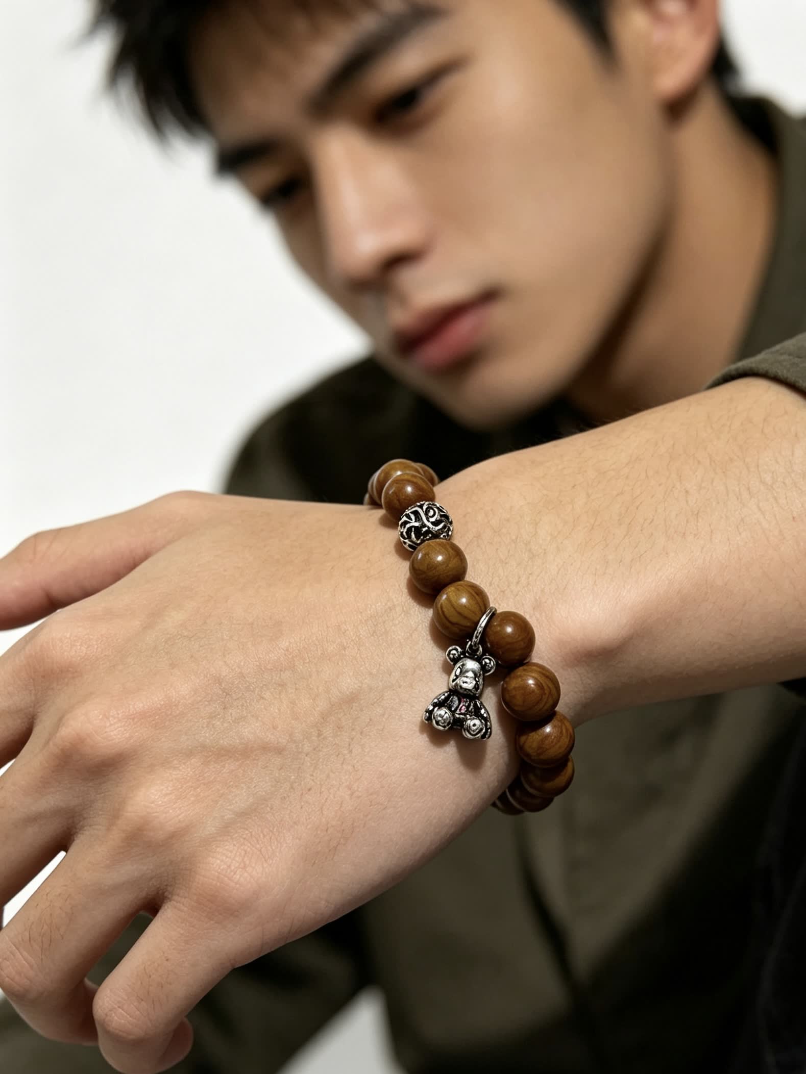 Louis Vuitton Brown Beaded Bracelet with Silver Accents